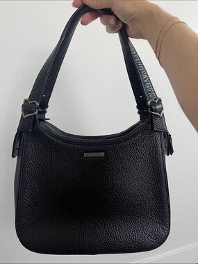 YSL Black Pebbled Leather Shoulder Bag with Heart Buckles